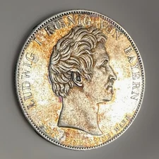 German States: Bavaria. Ludwig I "Customs Union" Taler 1833 Prooflike Fields.