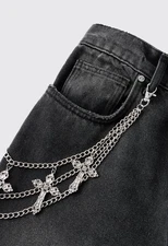 Double Layer Gothic Cross Pants Chain / Wallet Chain – Silver Tone
