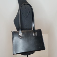 Vtg Jack Georges Black Leather Satchel Handbag Tote Briefcase Milano Purse Bag