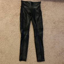 Spanx Leggings Faux Leather High Waist Rise Shimmer Stretch Size Medium Black