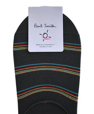 PAUL SMITH Gray/Multi-Color Stripe Cotton Blend NO SHOW Men's Socks One Size