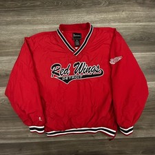Vintage Detroit Red Wings Pullover Jacket Mens XL Red NHL Hockey Lined 90s