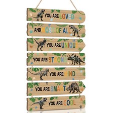 Dinosaur Hanging Wall Art,Dinosaur Wood Sign for Boys Room,Inspirational Anim...