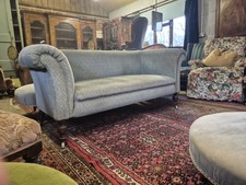 A Pretty Victorian Vintage 19th Century Chesterfield Sofa On Turned Legs