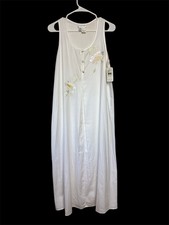 Vintage Natori SAKS FIFTH AVE Nightgown MEDIUM appliqu  flowers white maxi NEW
