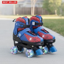 Kids Roller Skates Adjustable Quad Light Up Wheels Indoor Outdoor Play