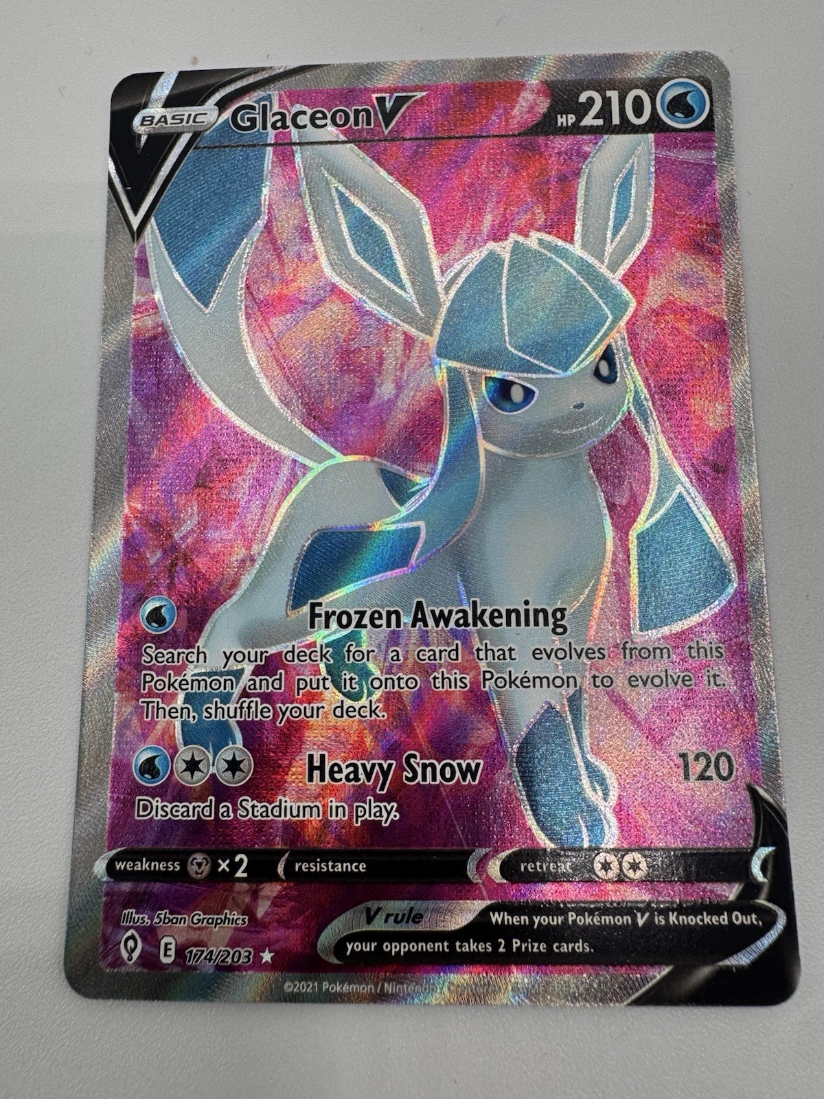 Pokemon Glaceon v Full Art Holo Card 174/203 Evolving Skies NM/M