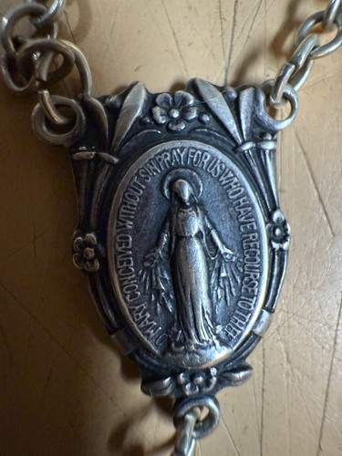 Vintage Sterling Silver Rosary MCM Case crucifix cross necklace mary - Picture 10 of 14