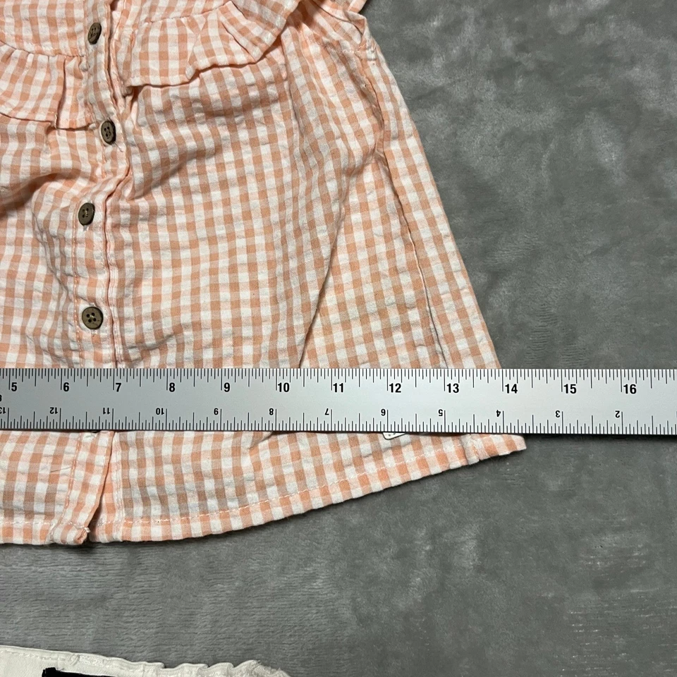 7 For All Mankind Girls Outfit Set Gingham Top White Denim Shorts 2T - Image 4 of 4