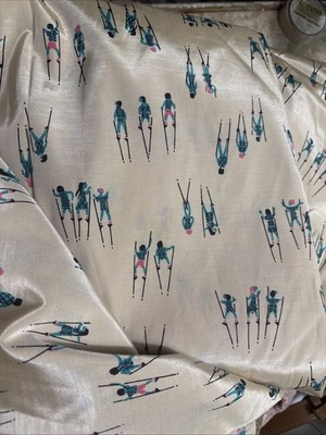 Retro Atomic Age 1950 s Mid Century Vintage Fabric Rayon Stick Figures 4.5 Yards