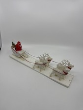 Vintage Hard Plastic 15" Santa Sleigh Display With 4 Reindeer Red Santa Tree