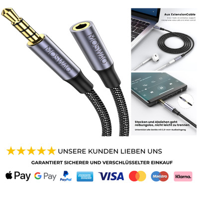 MOSWAG Audio Verlängerungskabel 3,5 mm TRRS 4 Polig Nylon K