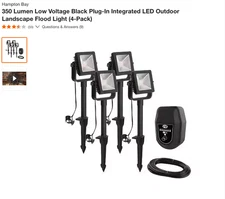 Hampton Bay Low Voltage Black LED 350 LM Outdoor Landscape Flood Lights (4-Pack)