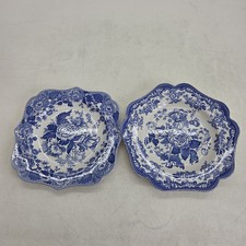 Pair of Spode The Blue Room Collection Plates British Flowers Poppy & Rosa 24 cm
