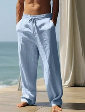 Pantalones deportivos holgados y transpirables de lino para hombre