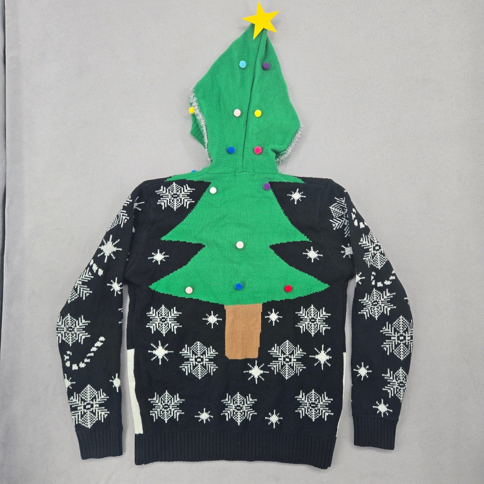 You Look Ugly Today Mens M Christmas Tree Hoodie Ugly Holiday Sweater Snowflake image 2