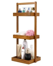 Teak Shower Caddy Shelf, Standing Shower Organizer for Bathroom Corner, Woode...