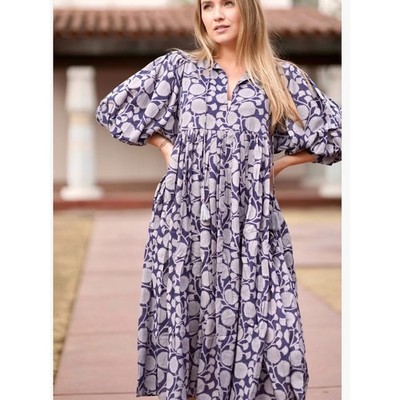 indian midi dress Block Printed Cotton Gauze Midi Dress: Indian Summer Dress