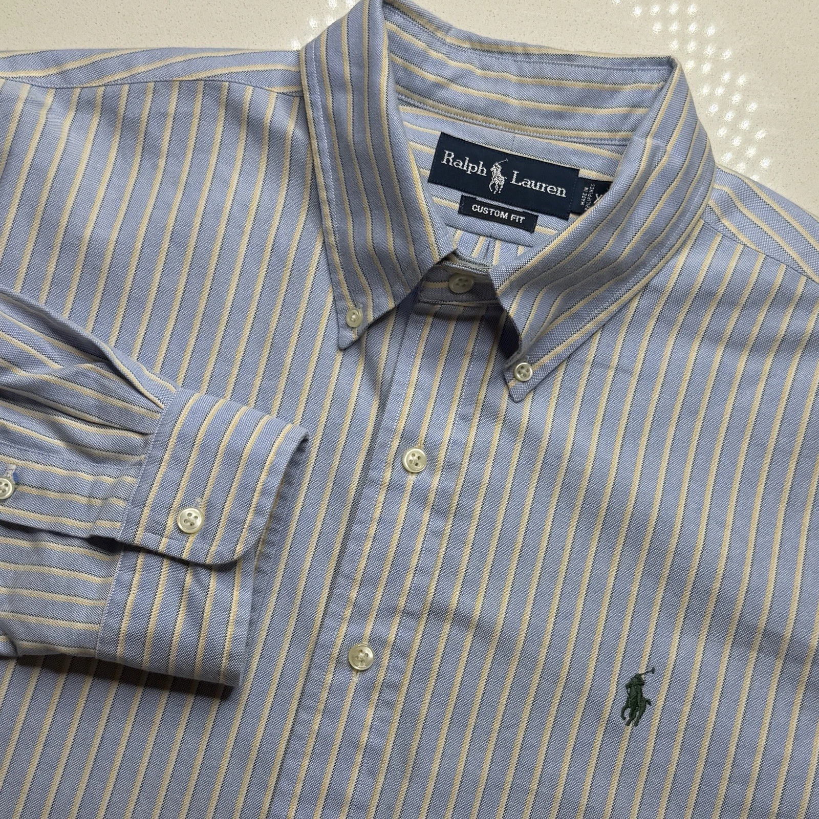 Polo Ralph Lauren Shirt Mens Size XL Oxford Stripe Long Sleeve Custom Fit