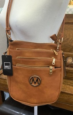 MKF Collection Brown Shoulder Bag Gold Hardware Zipper Accent