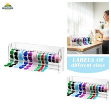Acrylic Label Dispenser Organizer 12 Roll Capacity Adjustable Easy Access