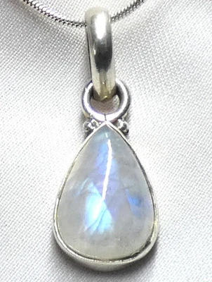 🌙Anhänger Mondstein 925 Silber weißer Tropfen intensiver Blauschimmer UNIKAT🌙 - Bild 1 von 4