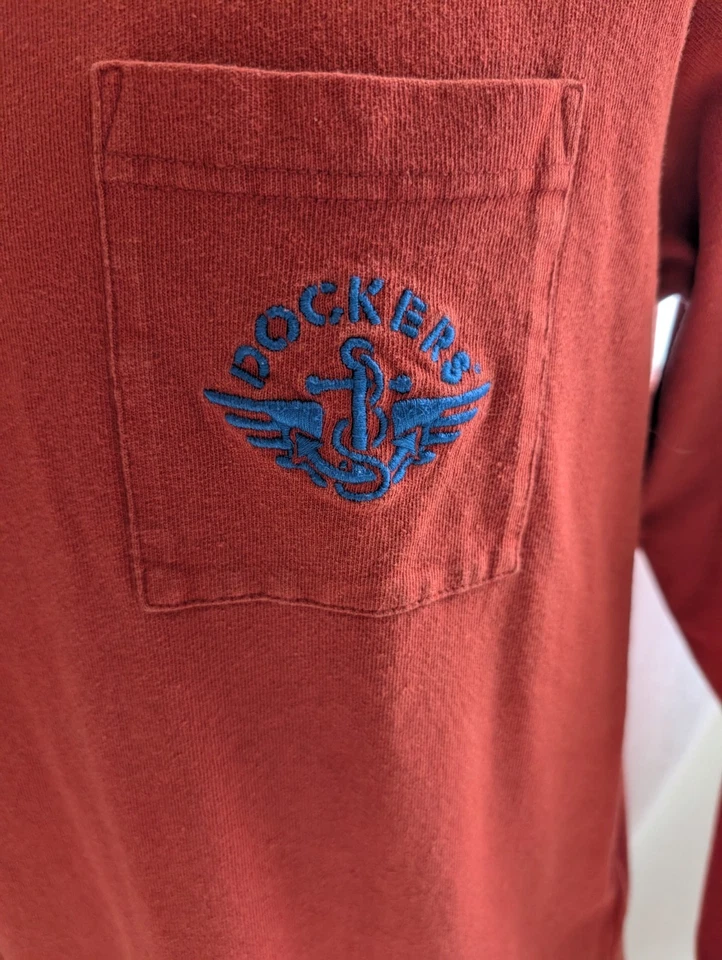Dockers Cotton Long Sleeve Tee Sweatshirt Size L | Nautical Emblem Red - Image 2 of 4