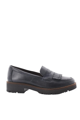 Pitillos Damen Halbschuh Leder blau mit Fransen am Obermaterial