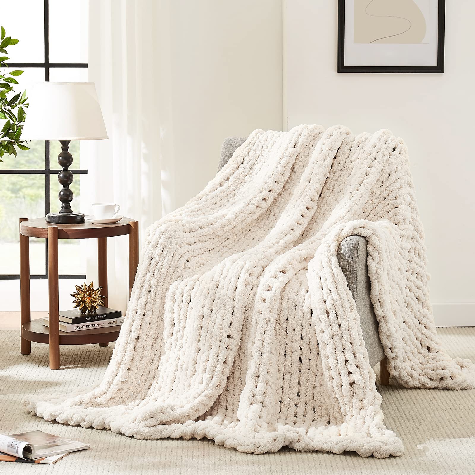 Throw,soft Chenille Yarn Throw 50x60，handmade Th...