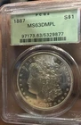 1887 MORGAN SILVER DOLLAR PCGS MS 63 DMPL OGH OLD GREEN HOLDER DEEP MIRROR