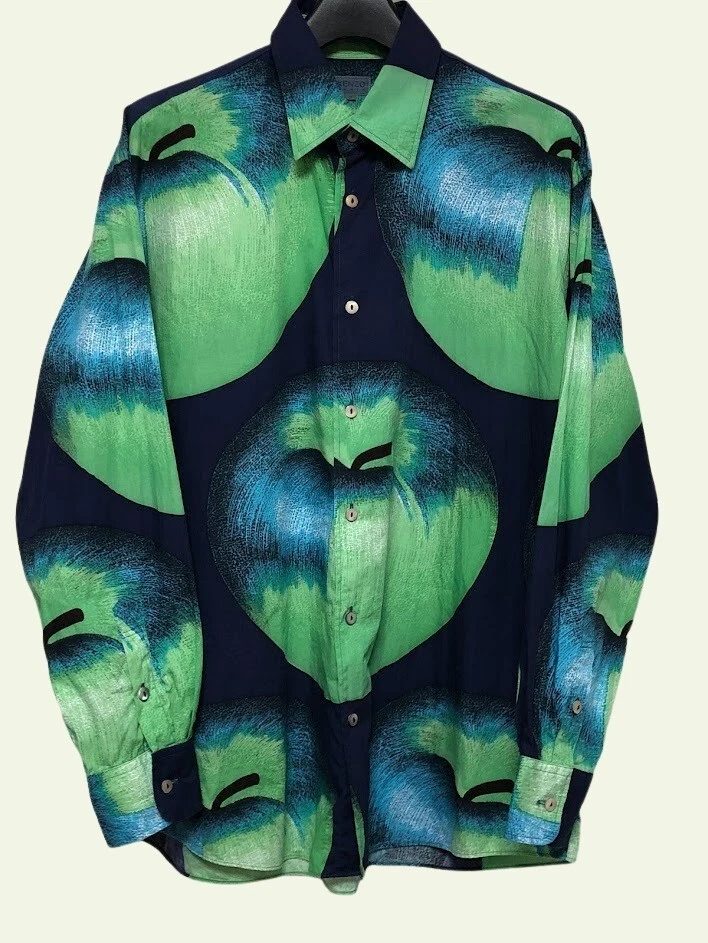KENZO PARIS Big Green Apple Shirt Size Men 3 Very Good Condition from Japan