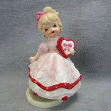 Vintage Sankyo Japan Valentine Musical Girl with Heart Figurine