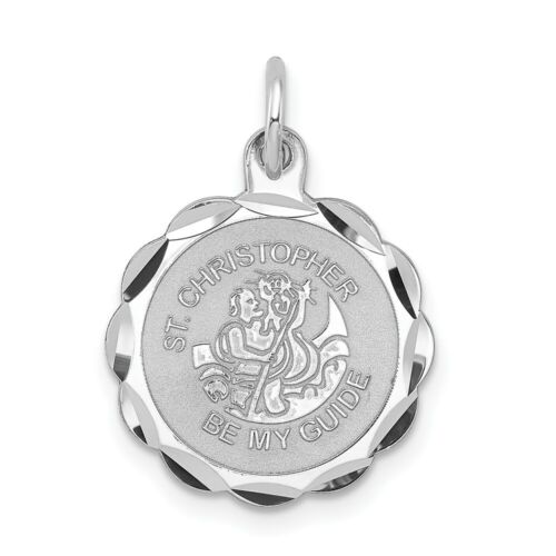 Sterling Silver 925 St. Saint Christopher Disc Medal Charm Pendant 0.87 Inch - Afbeelding 1 van 4