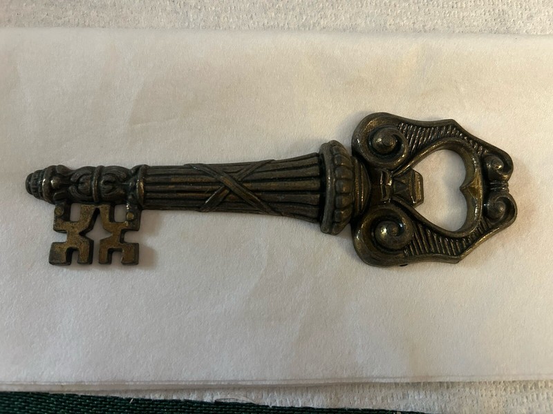 Vintage Skeleton Key-Heart Shaped Brass Bottle Opener Made in Italy