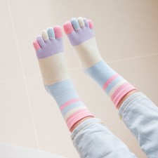 2 Pairs Kids Boys Girls Five Finger Toe Socks Striped Toes Separated Breathable