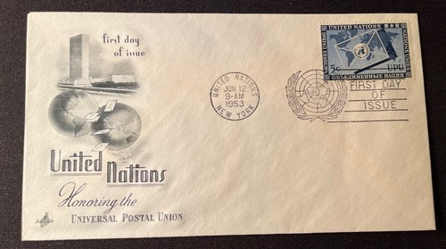 UN FDC #18 Weltpostverein 12. Juni 1953 unadressiert & unversiegelt.