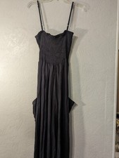 Beautiful Sz M Dressy Black Adjustable Spaghetti Strap Smocked Jumpsuit Women