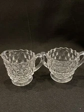 Vintage Fostoria American Clear Glass Small Cubist Cream and Sugar Set