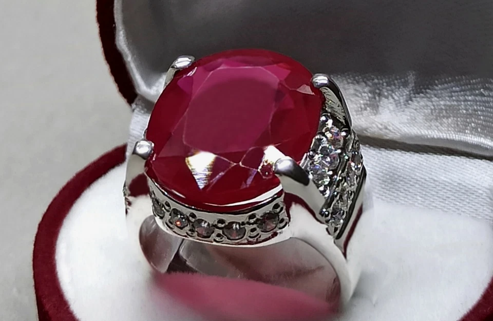 Big 25 Carat Deep Red Ruby Mens Ring Sterling Silver 925 Handmade Yaqoot Ring - Image 4 of 4
