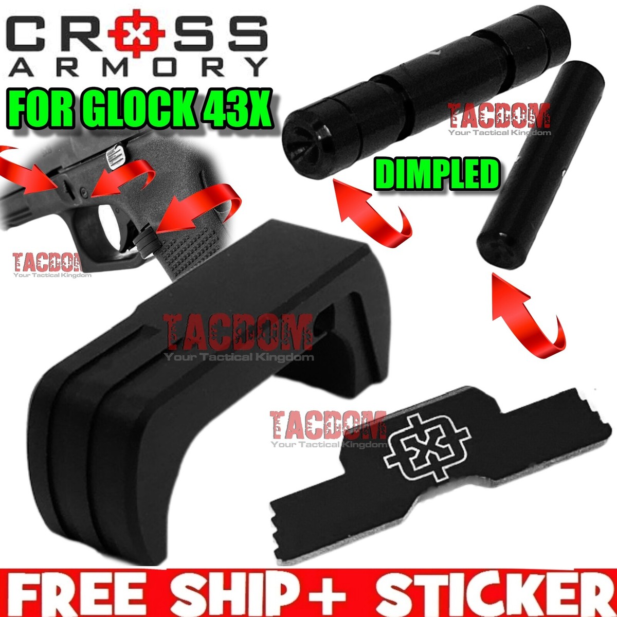 ぐり Cross Armory BLACK for Glock 43X DIMPLE Pins Extended Magazine