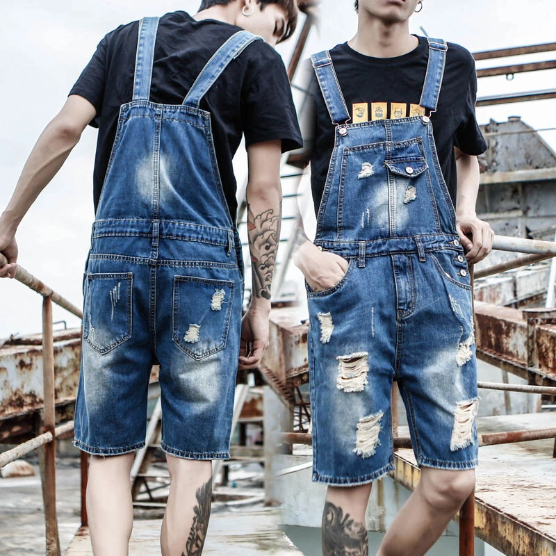 Mens denim short best sale overalls