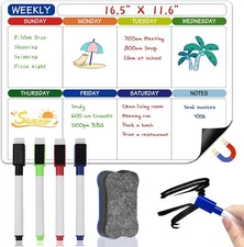 Magnetic Dry Erase Calendar,16.5"X11.6" Weekly White Board Calendar for Fridge,W