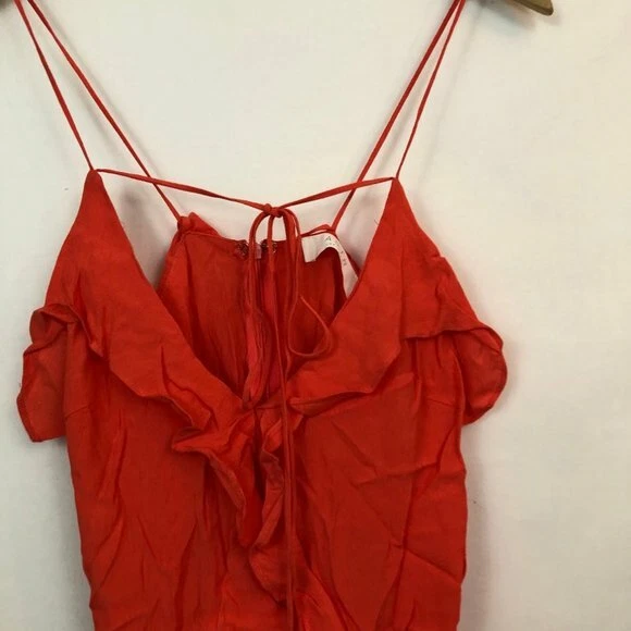 Romper ASTR cintura amarrada flutter sólido coral vermelho laranja sem mangas XS extra pequeno - Imagem 2 de 4
