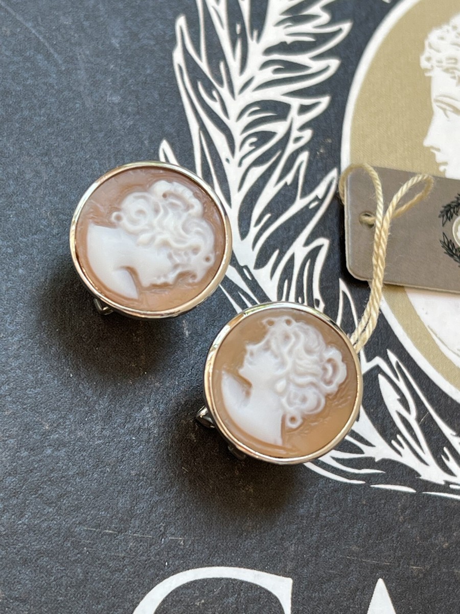 Cameo Italiano Romantica Earrings Handmade Sea Shell 925