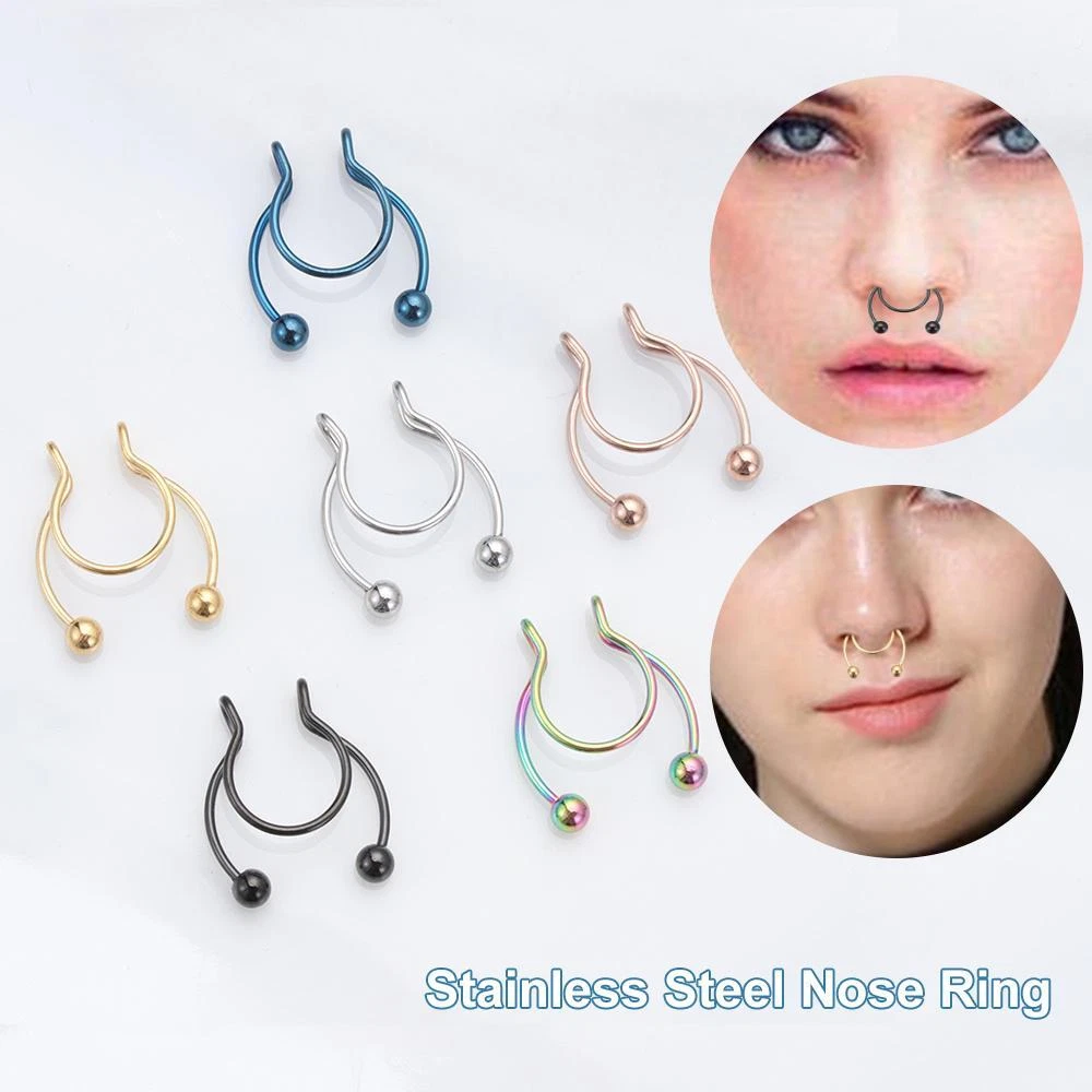 Fashion Gifts Colorful Jewelry Non Piercing Nose Ring Stainless