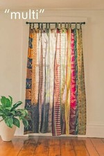 2 PCS Indian Sari Patchwork Curtain Drape Window Decor Multi Silk Sari Curtain