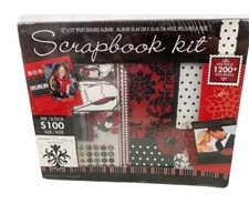 Scrapbooking Kit Red Black White 1200 Pieces 12x12 Post Bound Album Flocking