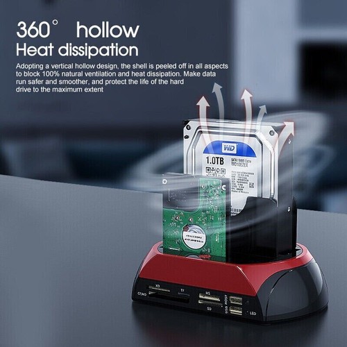 HDD Docking Station Dual 2.5" 3.5" SATA IDE Hard Disk Drive Dock OTB Card Reader - Picture 2 of 12