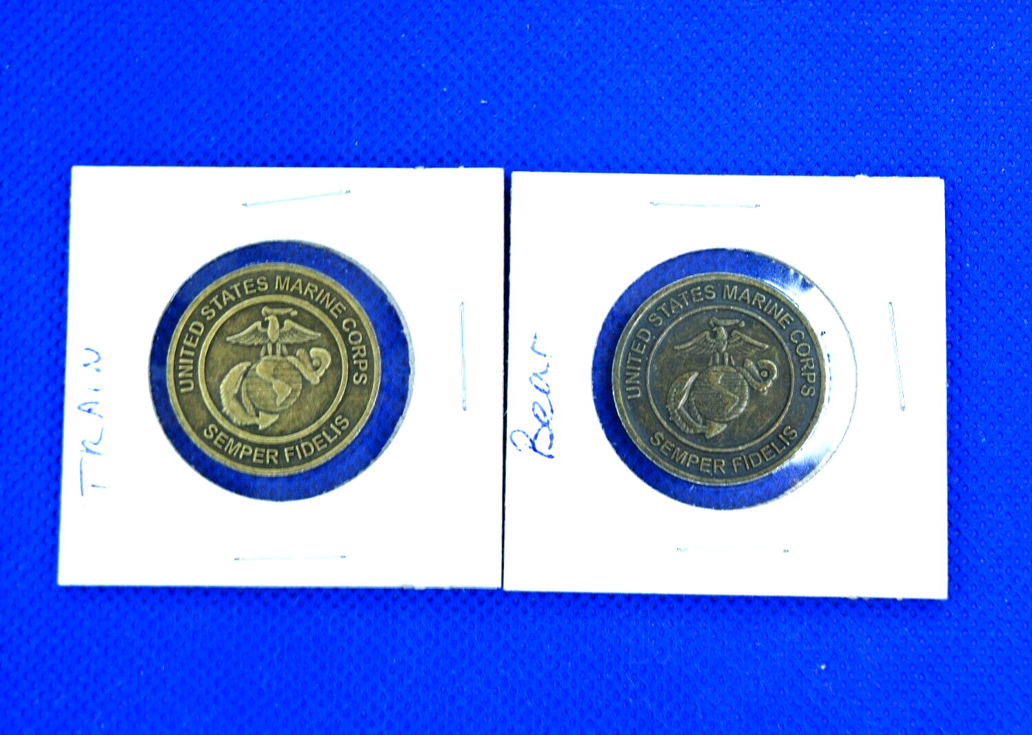 2x United States Marine Corps Toys for Tots Teddy Bear & Train Coins