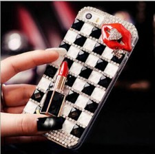 Luxury Handmade Glitter Bling Lips Diamond Crystal Rubber Back Phone Case Cover